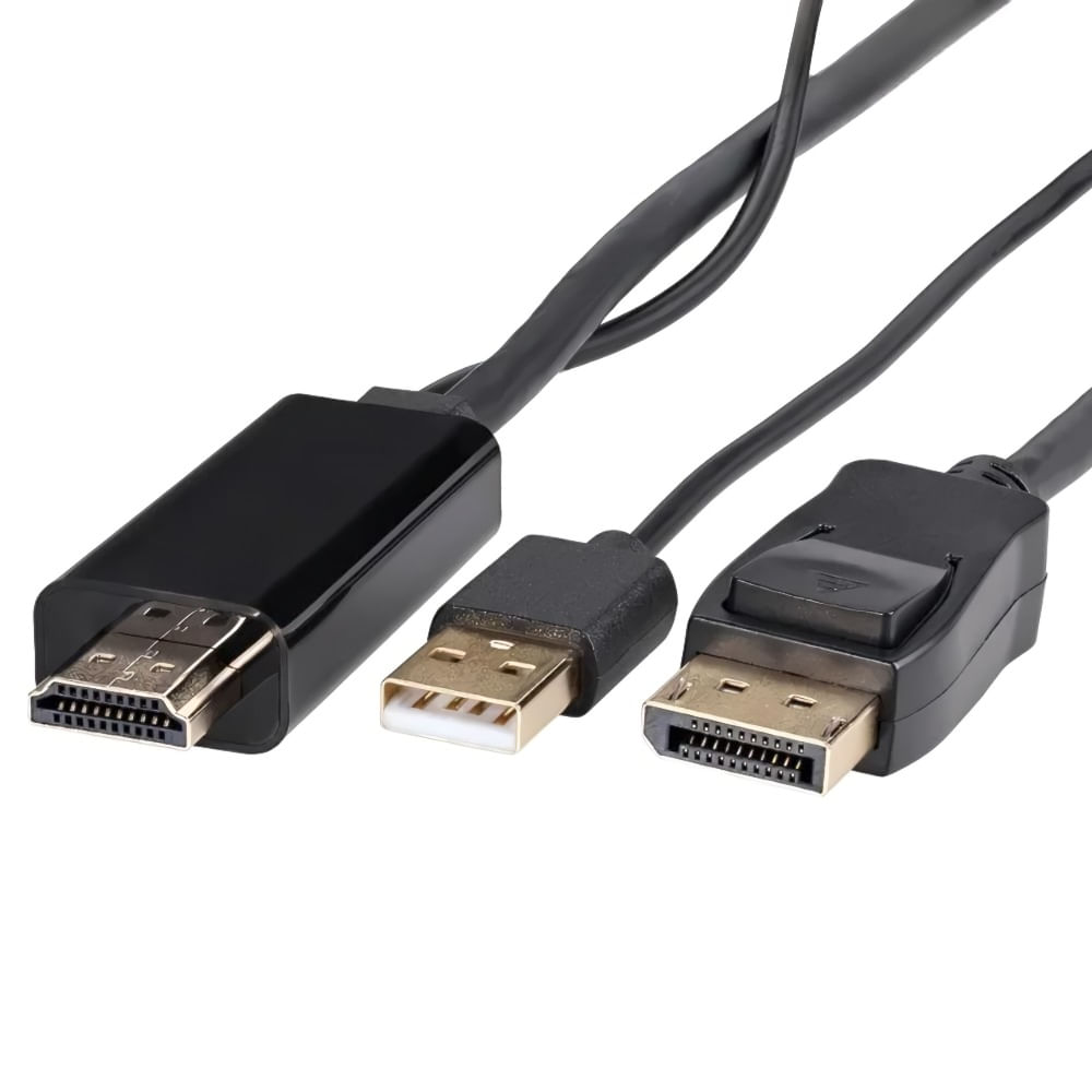 Cabo HDMI Macho x Displayport Macho com USB 1,80 Metros Cabo Displayport Macho x HDMI Macho 1,80 Metros
